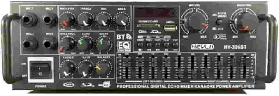 Amplificador 1200W Bluetooth 2 Canais com Equalizador, USB, SD, FM, Karaokê, 4 Entradas de Microfone, 220V