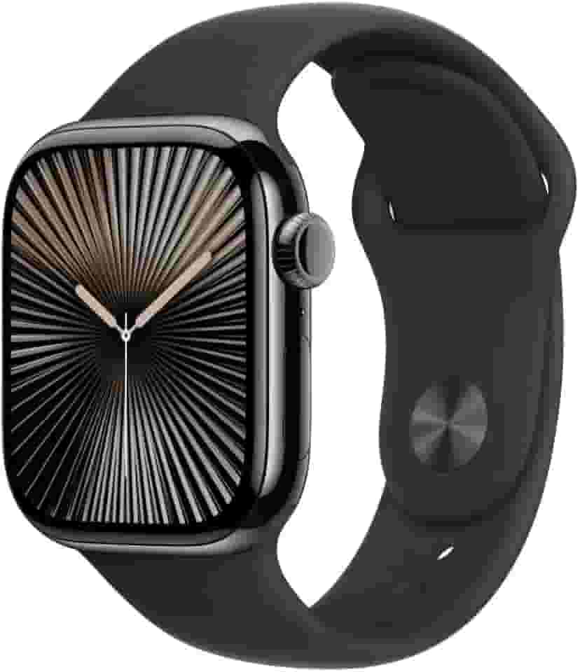 Apple Watch Series 10 GPS + Cellular • Caixa ardósia de titânio – 42 mm • Pulseira esportiva preta – P/M