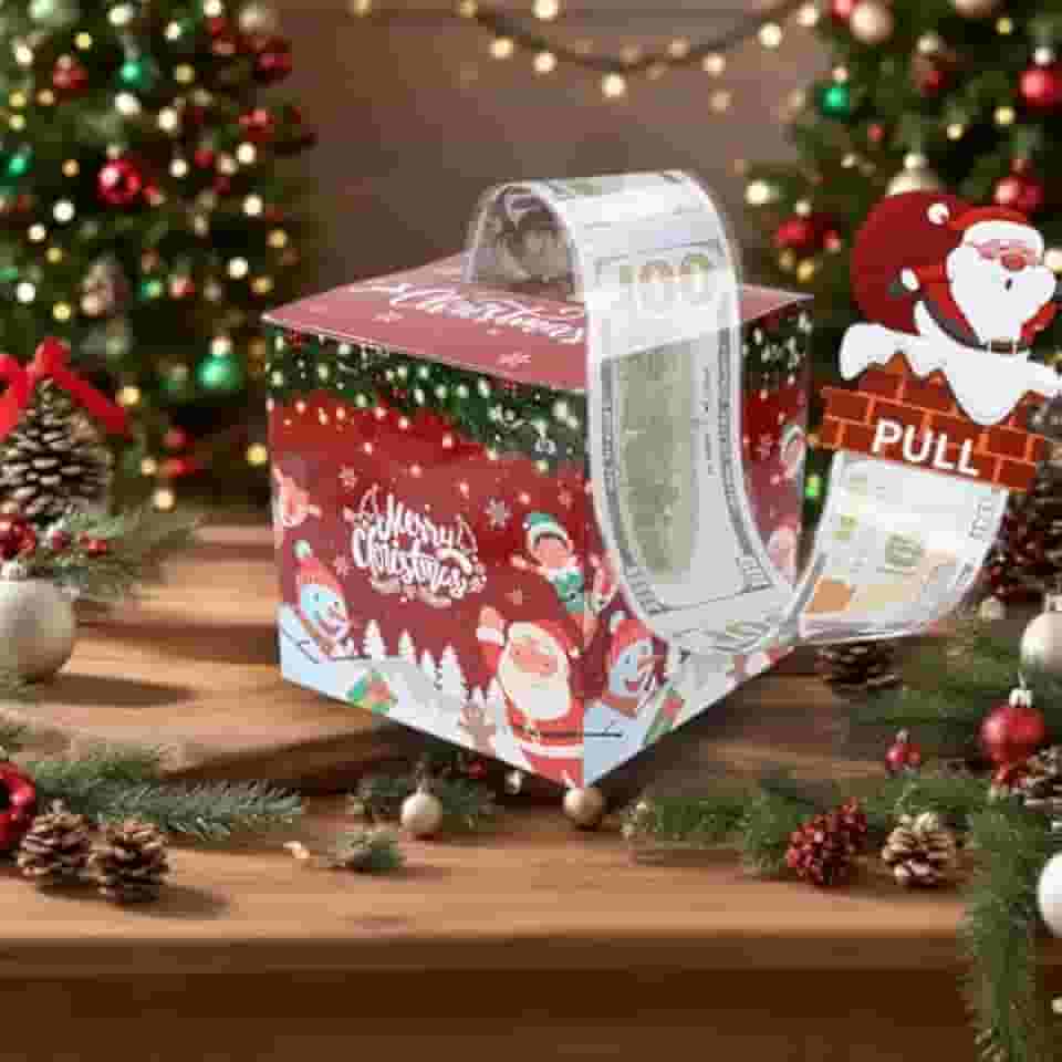 Caixa de presente de Natal para dinheiro, surpresa, caixa de presente para dinheiro, com suporte surpresa para caixa de feliz Natal com 30 bolsas transparentes, ideias exclusivas para rolo de dinheiro