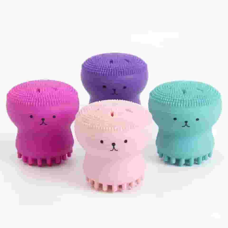 Esponja Facial em Silicone Formato Polvo Massageadora Esfoliante para Limpeza Profunda Remoção de Células Mortas e Controle de Oleosidade (Rosa)