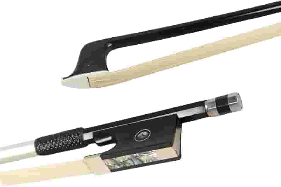 Yinfente 4/4 arco de violino fibra de carbono sapo ébano bom relevo tamanho completo bem equilibrado natural cavalo cabelo peças de violino (4/4) (incrustação de olhos)