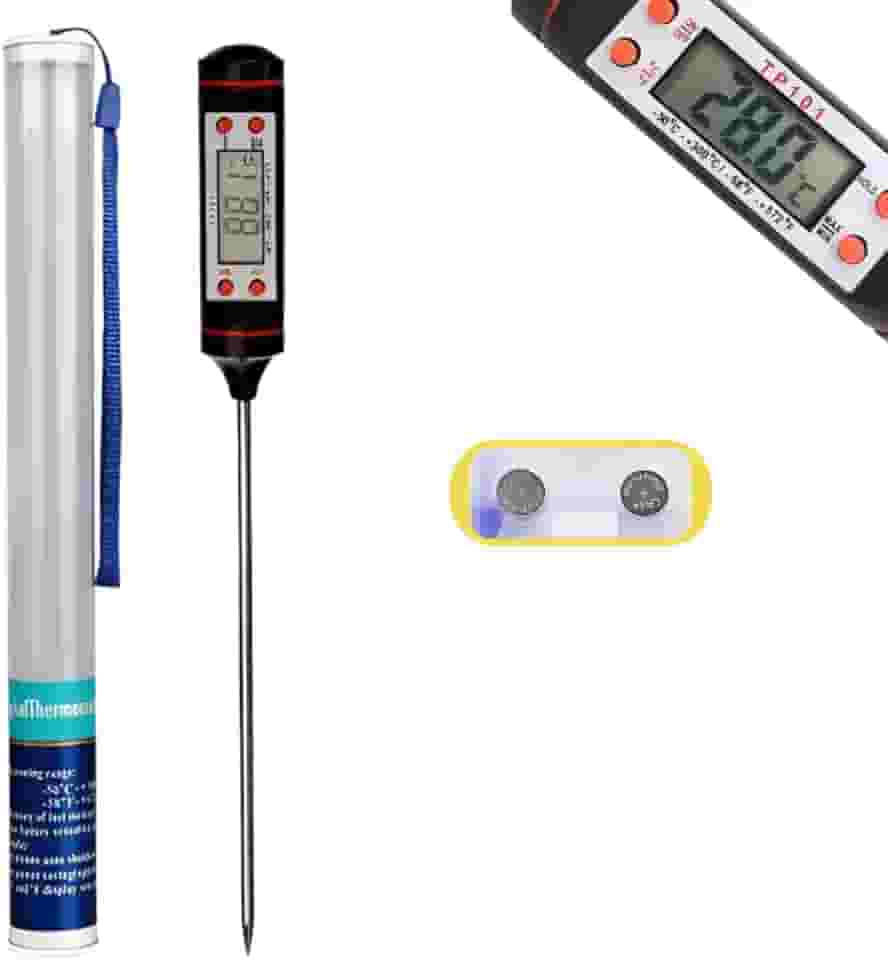 Termometro Culinario Digital + 02 Bateria LR44 Termômetro para Carne e Cozinha Medidor Temperatura Banho de Bebe Alimentos Churrasco Bebidas TP101 Preciso Industrial Quente Frio de -50 Até 300 Graus