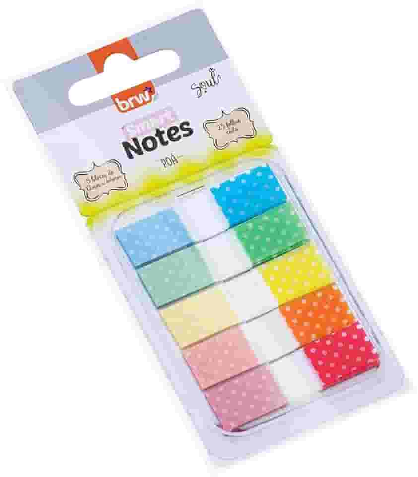 Marcador de Páginas Adesivo, Brw, FL0010, Smart Notes, Poá, 5 Cores, 25 Folhas Cada