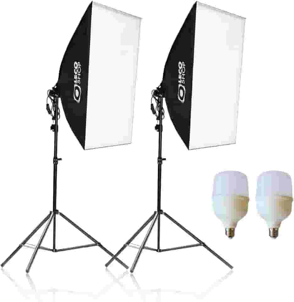 Kit de Luz Contínua Genérico 2 Softbox 50 x 70cm, 2 Tripés 2 metros, 2 Lâmpadas LED Super Bulb 40W cada, Alumínio e Plástico, 6500K, 240V