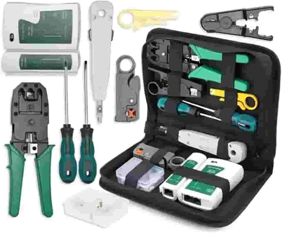 Conjunto de Ferramentas de Manutenção Rede Informática e Computador, Testador Lan Crimpar Rj45, Ferramentas Internet com Estojo, Maleta de TI, Kit Bolsa 10 em 1 Técnico de Informatica - Linha Premium