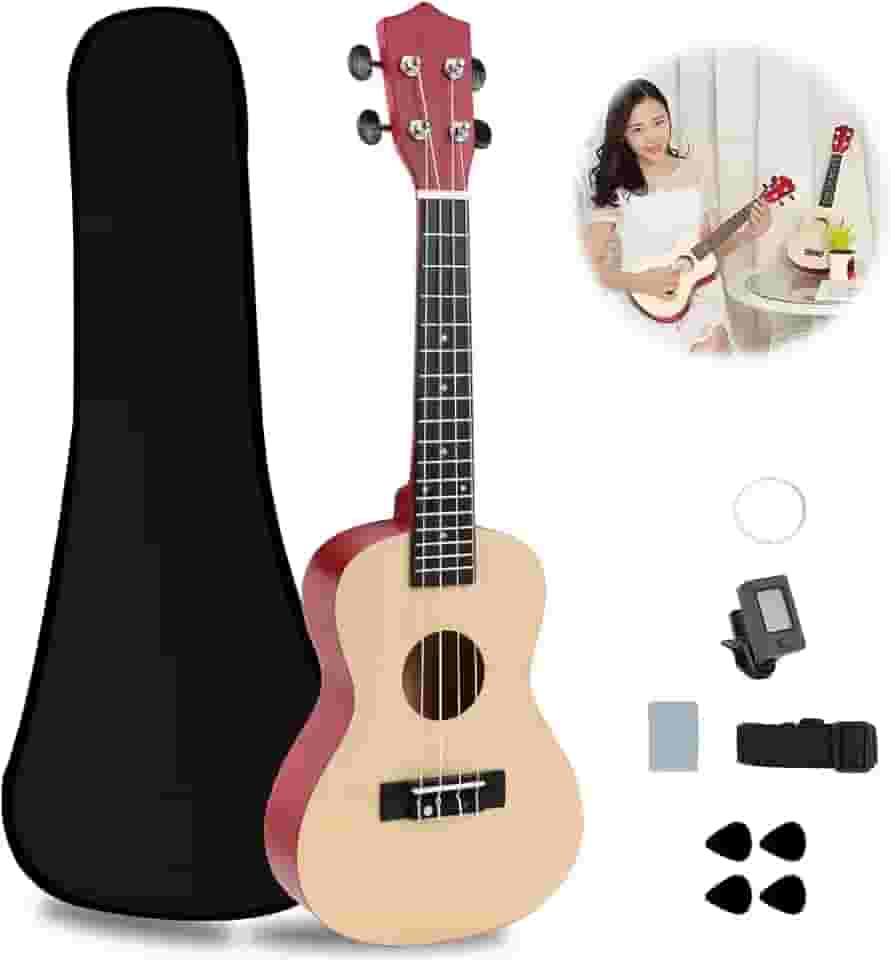 Bahkol Ukulele 23 Polegadas, Kit de Instrumentos Ukulele Bege, Concert, 4 Cordas