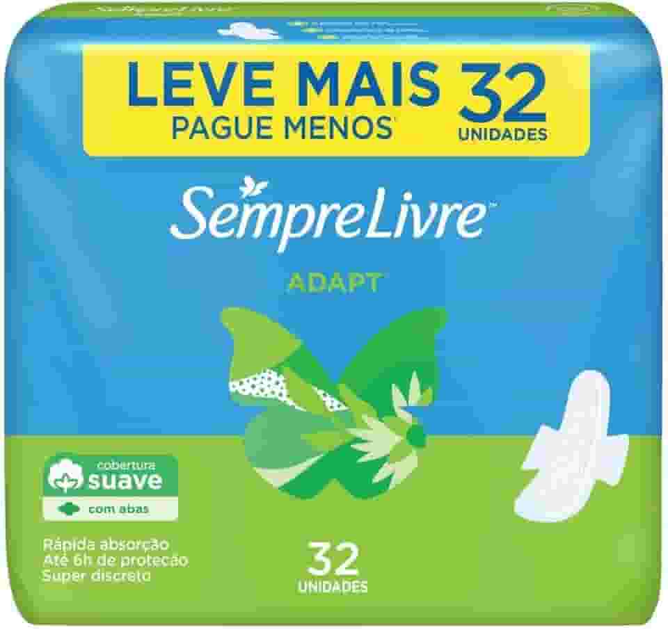 Sempre Livre Absorvente Externo Adapt, Suave, com Abas, 32 unidades