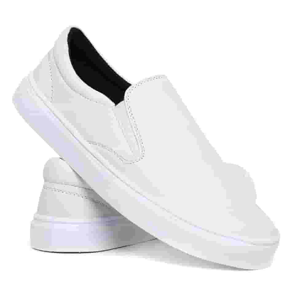 Sapato Tênis Slip On Branco Enfermagem Sapatênis Iate Casual Sem Cadarço Calce Fácil Confortável