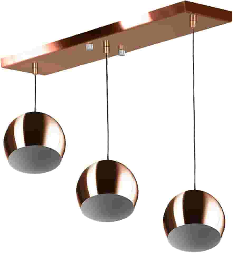 Lustre Pendente Bola Triplo Base Retangular Cobre