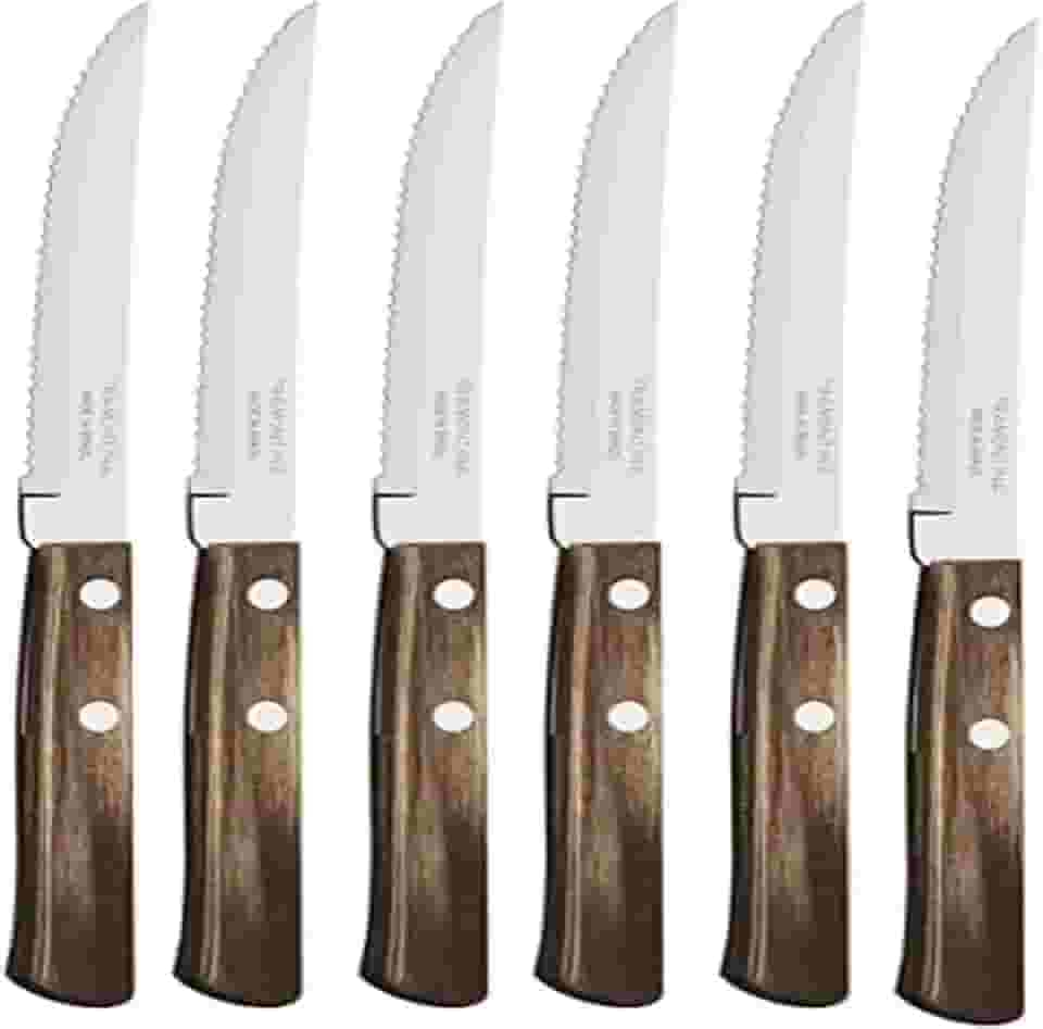 Conjunto de Facas para Churrasco Tramontina com Lâminas em Aço Inox e Cabos em Madeira Polywood Castanho 6 Peças