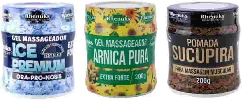 KIT com 3 Pomadas Massageadora, Gel Arnica Pura Extra Forte, Pomada Sucupira, Gel Ice Premium, 200g, 3 Unidades