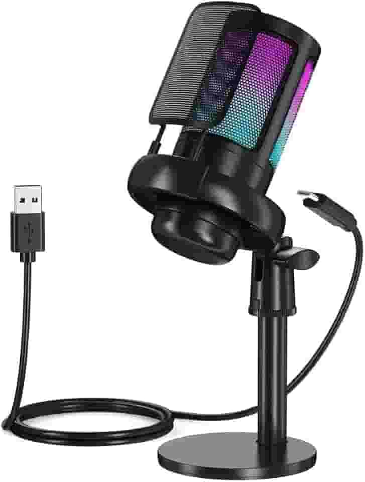Microfone Gamer Profissional Rgb Streamer Condensador C/Led