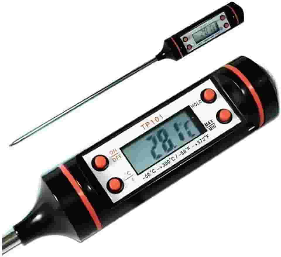 Termômetro Digital Culinário com Sonda Inox – Faixa de -50°C a +300°C, Display LCD, Função Hold, °C/°F – Ideal para Todas as Receitas