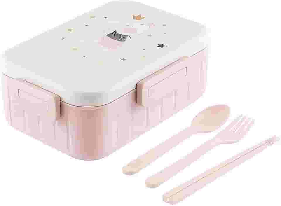 Marmita Lancheira Pote Infantil Com Tampa Divisória Marmiteira Escola Creche Passeio Lanche Fruta Bento Box 1.2 Litros Hermética Com Talheres (Coelho Rosa)