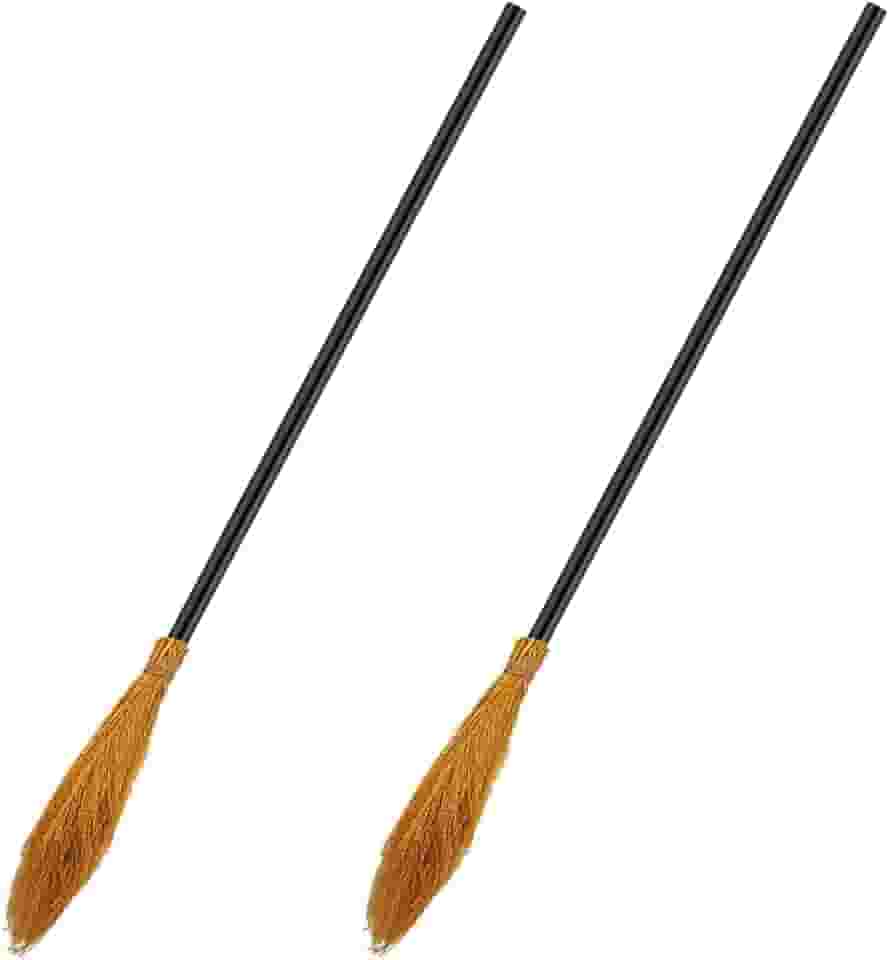 Pacote com 2 vassouras de bruxa de plástico, vassoura de bruxa, cosplay, acessório realista de vassoura voadora para fantasias