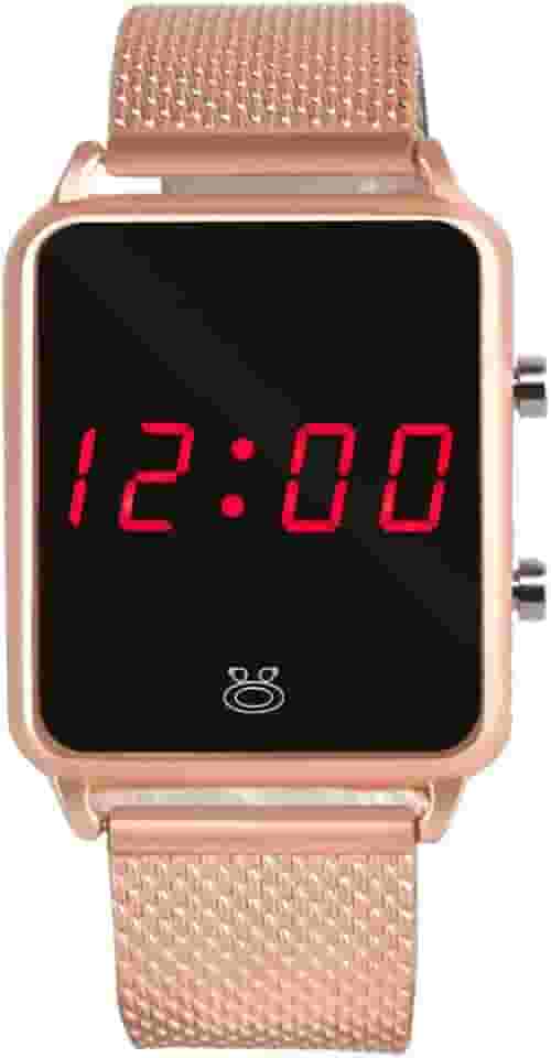 Relógio Analógico à Prova D'Água Dourado Feminino Banhado Inox Digital LED Qualidade Premium Pulseira Silicone Ajustável Presente Mulher