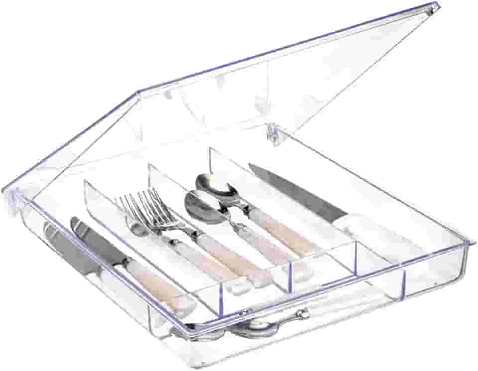 Keita Porta Talher Organizador de Talheres Multiuso Com Tampa Transparente
