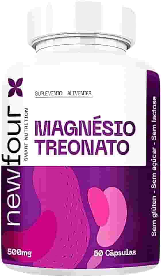Magnésio Treonato 650mg New Four – Suplemento Premium | Alta Absorção para Memória, Sono, Foco, Função Neurológica e Ansiedade | 60 Cápsulas | Sem Glúten, Açúcar e Lactose
