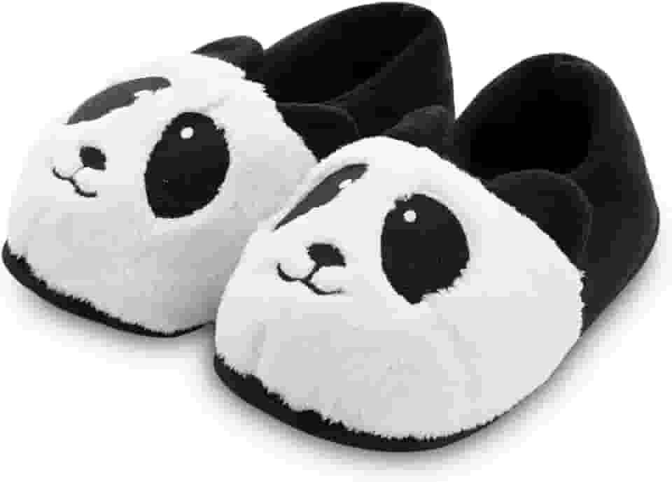 Pantufa Feminina Panda 3D Chinelo De Quarto Antiderrapante Pelúcia Preta