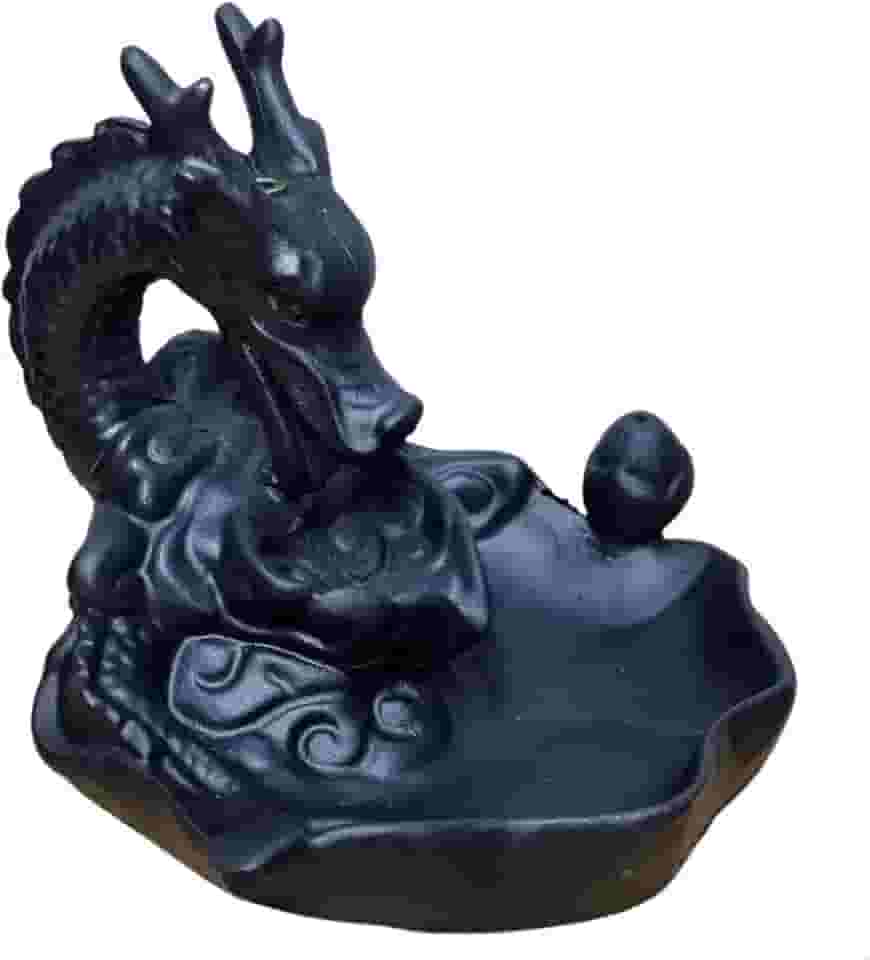 Incensario Cascata de Fumaça Invertida Dragão Medieval Incenso cone e Vareta Backflow Incensário Cone Cascata(Preto Fosco)