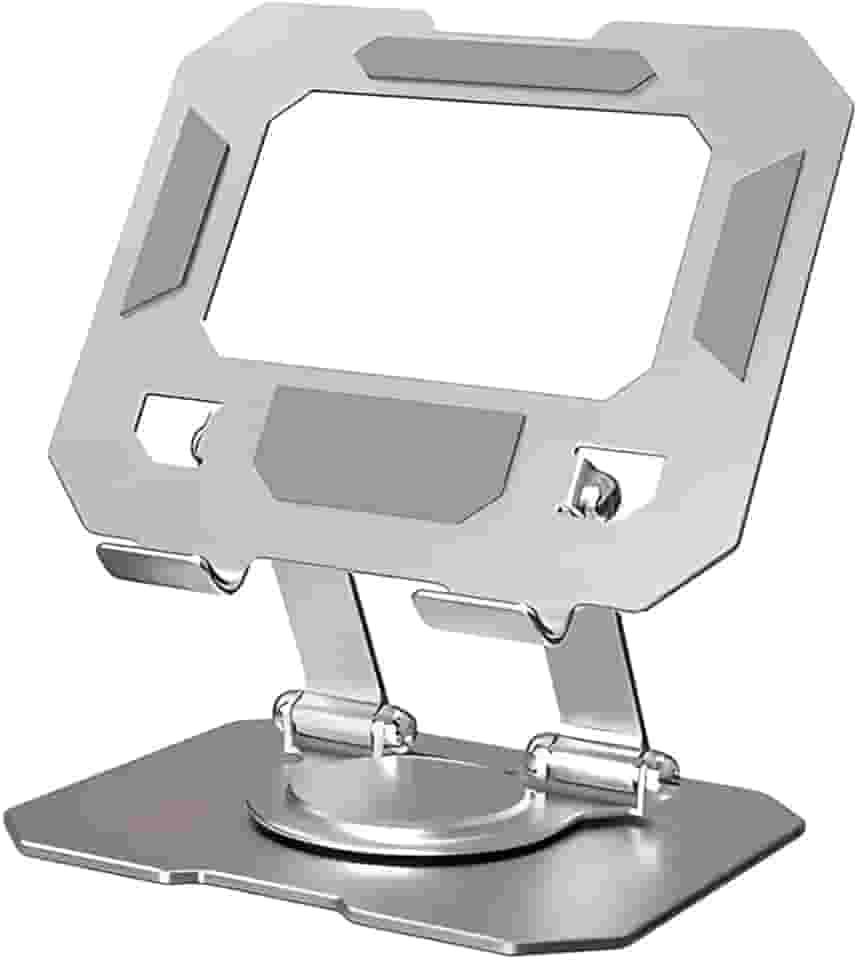 Suporte para Tablet em Aço Carbono Com Metal Resistente Apoio para Mesa Pedestal Portátil Dobrável Articulado Base Rotativa 360º Design Moderno Ajustável Antiderrapante Ampla Compatibilidade