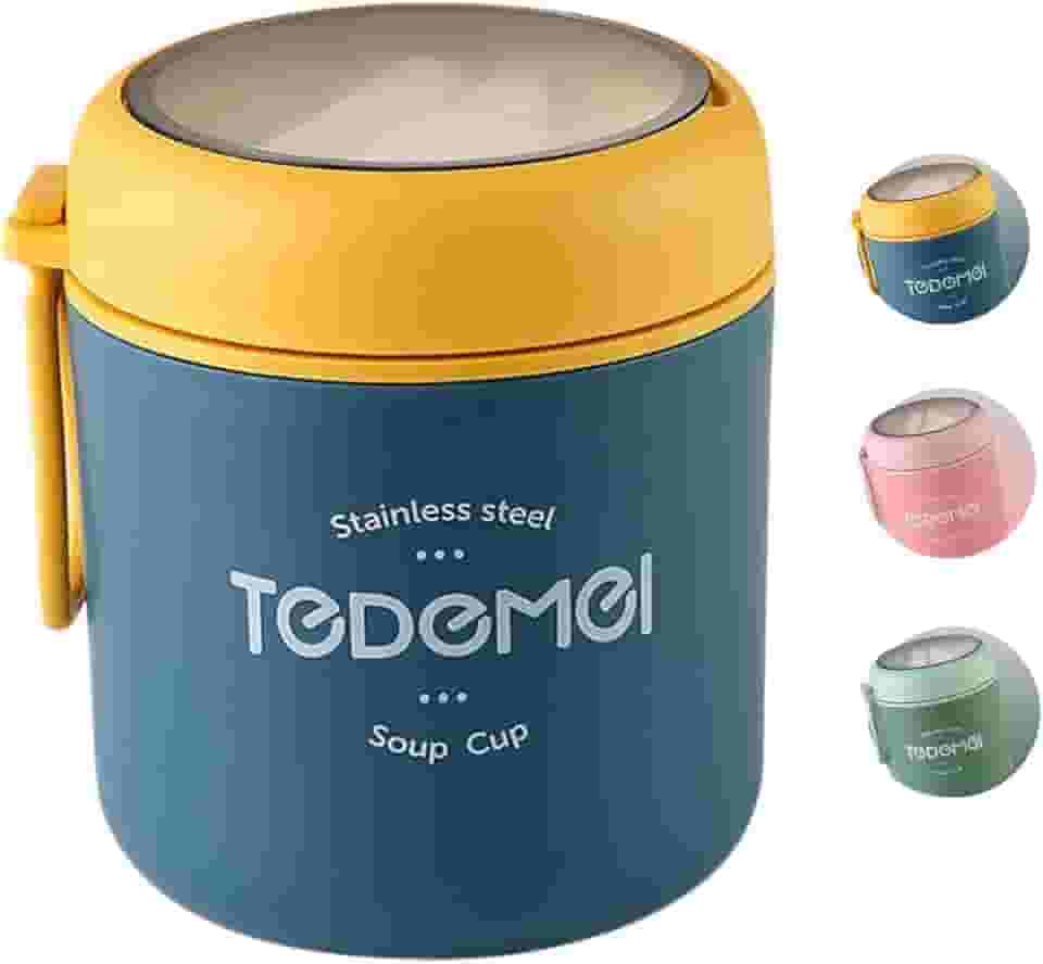 Pote Térmico Com Colher Para Alimentos Pote Térmico para Frutas e Sopa Em Aço Inox 530ml (Azul)