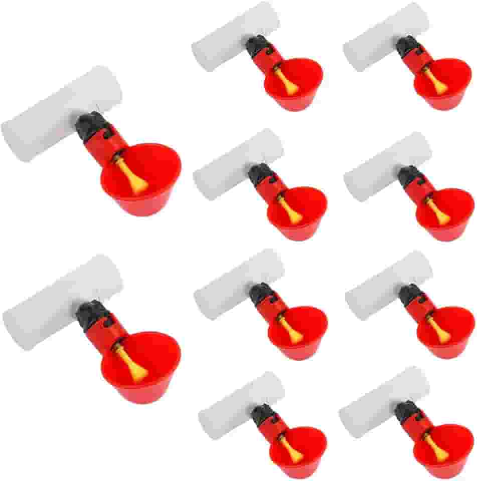 Vanknono 10 peças de copos automáticos de aves, alimentador de água de frango, bebedouro de galinha e 10 peças de bebedouro de galinhas de PVC para frango, codorna e pombo