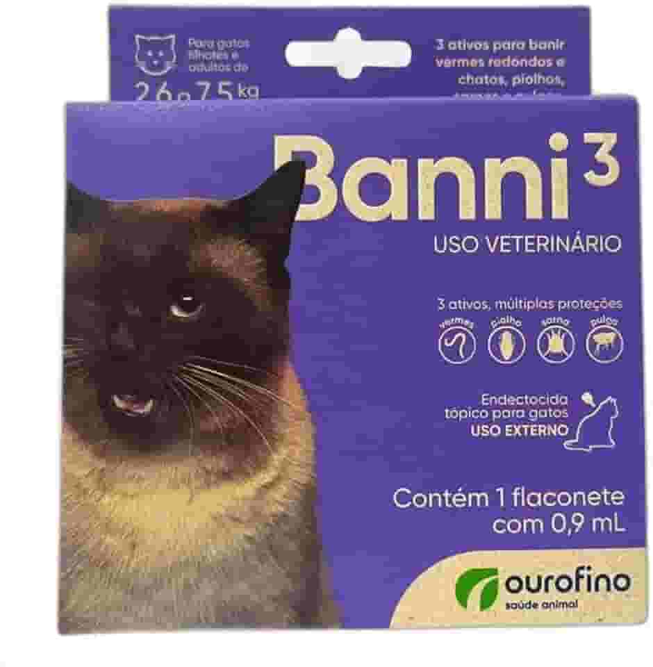 Banni 3 Antipulgas para Gatos de 2,6kg a 7,5kg 0,9 ml - Ourofino