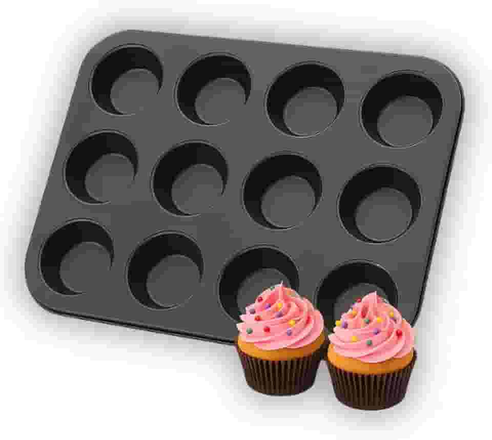 Assadeira Antiaderente para Cupcake e Muffin — Forma para Cupcake com 12 Cavidades — Forma para Forno, Ideal para Mini Bolo, Cupcake e Muffin — PREMIUM LOREAL SHOP