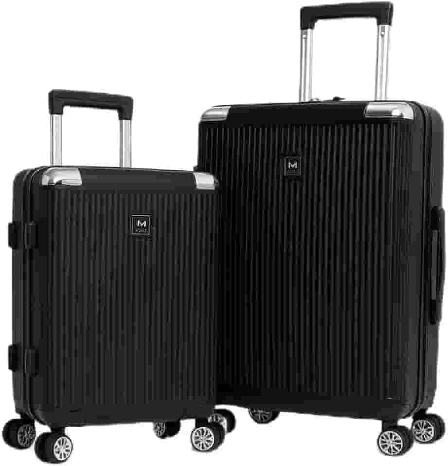 Conjunto de Malas Rígidas, Preto, 2 Peças com Balança Digital, Rodas 360°, Expansível, Bloqueio Numérico, 40x25x50cm e 44x28.5x61cm