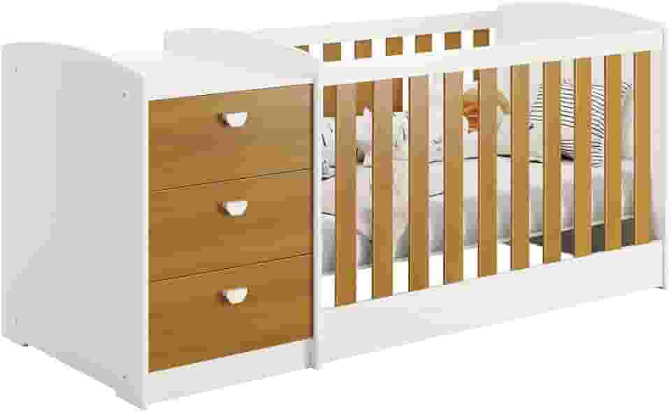 Berço Americano Multifuncional Atlanta com Cômoda 3 Gavetas Branco Fosco/Savana - Reller