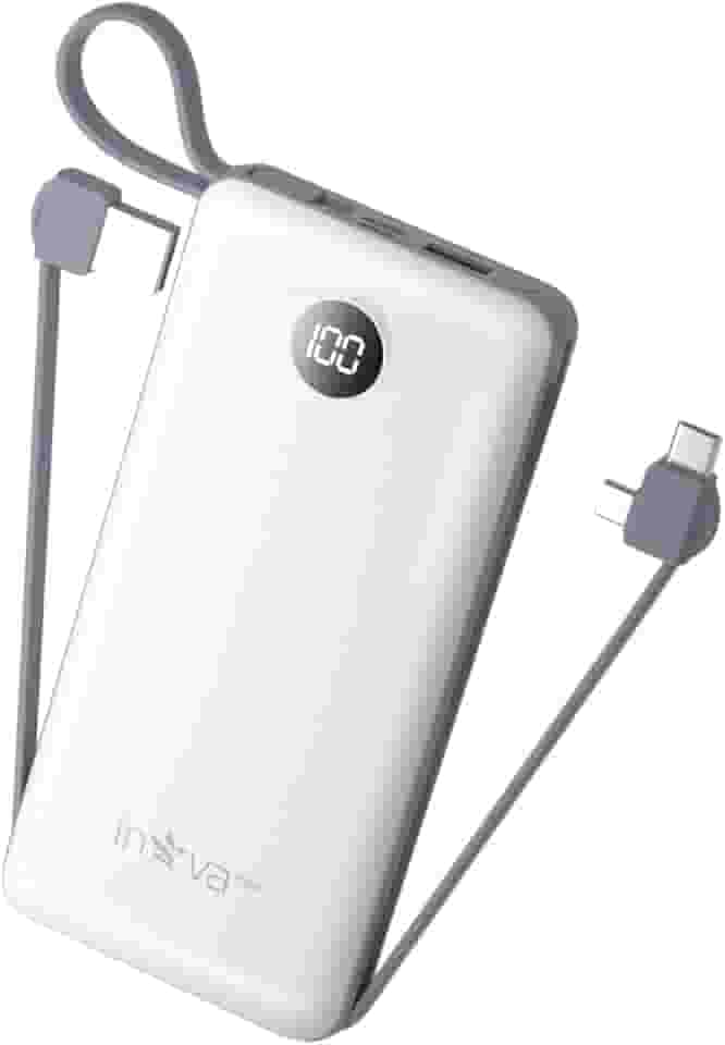 Power Bank, Carregador Portátil de 20000mAh com Carga Rápida, Múltiplas Portas, Design Leve e Proteção Inteligente para Dispositivos iOS e Android/USB/Type-C/Branco/(KV-P204)