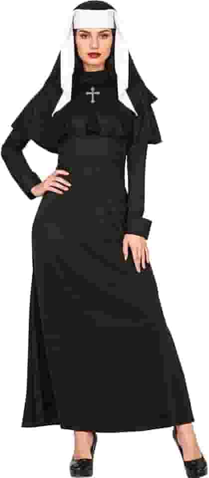 Fantasia Feminina Adulta Halloween Vestido Freira Valak Mau Irma Madre Monja Preto com Véu e Cruz