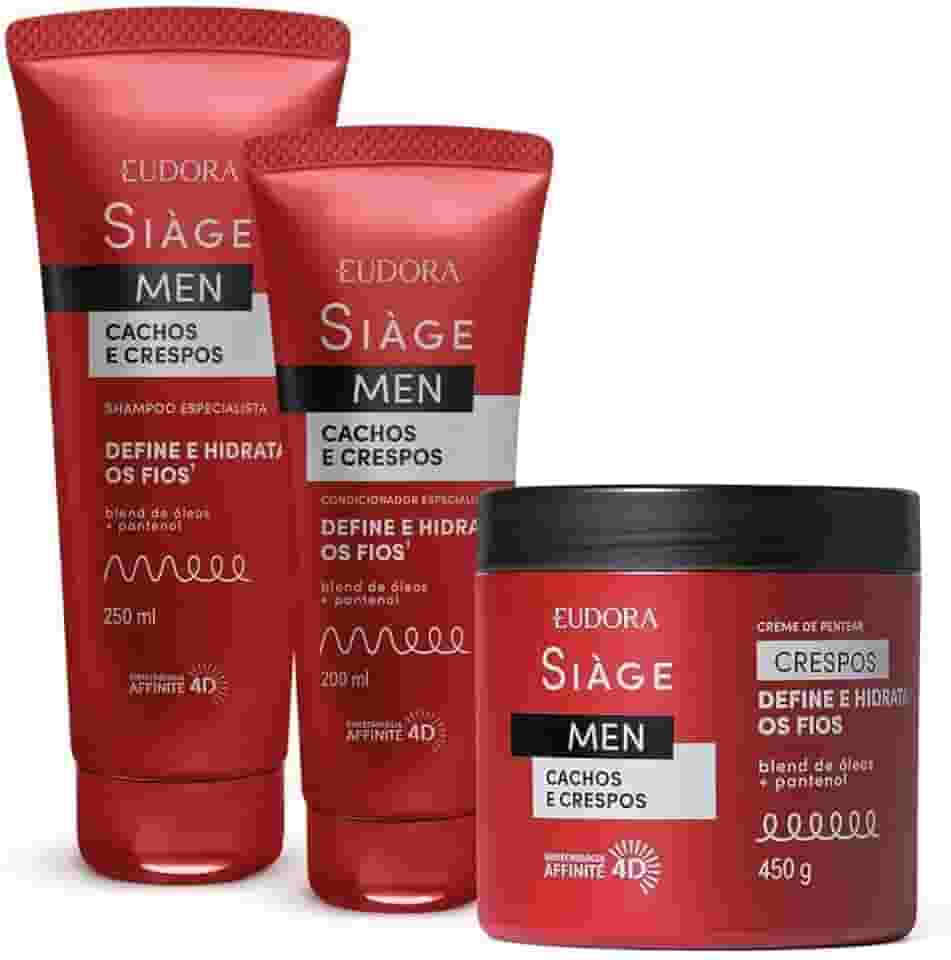 Eudora Kit Siàge Men: Condicionador Cachos e Crespos 200ml + Shampoo Cachos e Crespos 250ml + Creme para Pentear Crespos 450g