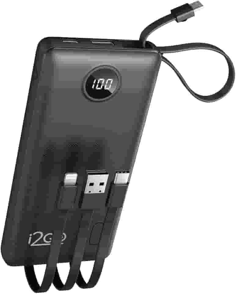 I2GO, Carregador Portátil (Power Bank), 10000mAh, 4 em 1 Com Cabos Acoplados (Micro USB, USB-C, Lightning e USB-A), Preto, i2GO PRO