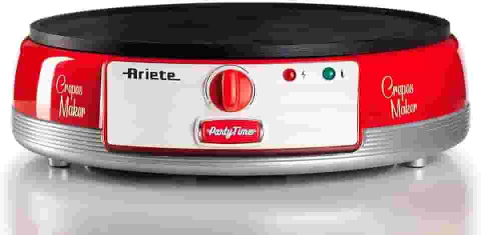 Ariete 202, Maquina de Crepe Retrô Vermelha - Party Time, Base antiaderente com controle de temperatura, 1000W - 127V