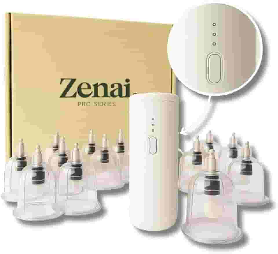 Zenai - Kit 12 Ventosas Octogonais com Bomba Automática | Recarregável e Reutilizável | Ideal para Clínicas, Massoterapeutas e Esteticistas