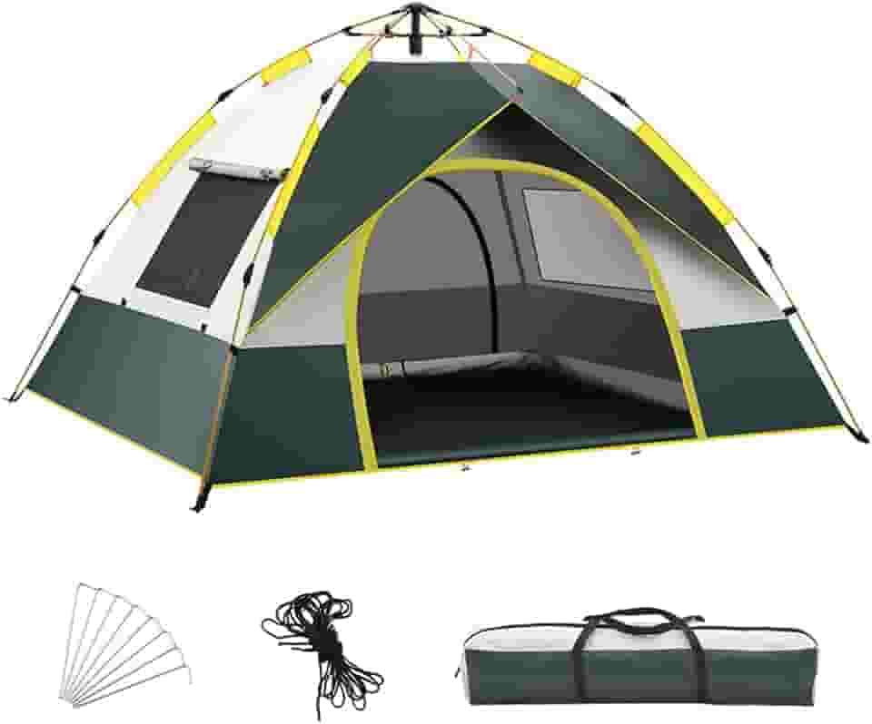 Barraca de camping Dome para 3-4 pessoas Barraca de instalação rápida ao ar livre à prova de vento e à prova de chuva Abrigo de proteção ultravioleta com 2 portas e 2 janelas para acampamento ao ar