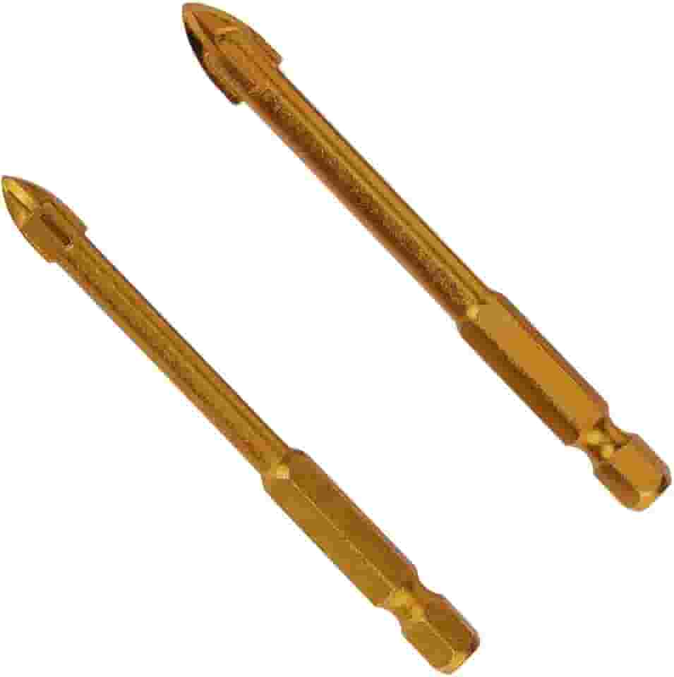 Kit 2 Broca de Titânio de 6mm e 8mm para Vidro, Azulejo, Cerâmica e Porcelanato com Ponta Cruzada e Haste Sextavada