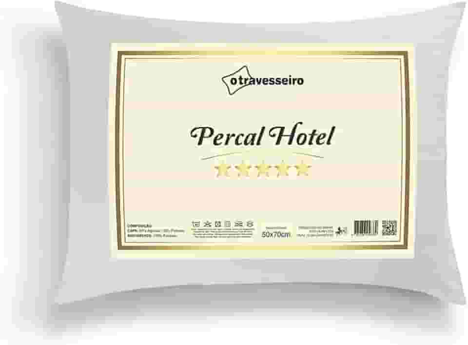 Travesseiro Luxo Percal Hotel 50x70cm Antialérgico, 100% Fibra de Poliéster Siliconada, Toque Macio e Suporte Médio, Lavável em Máquina, Antiacaro, Branco