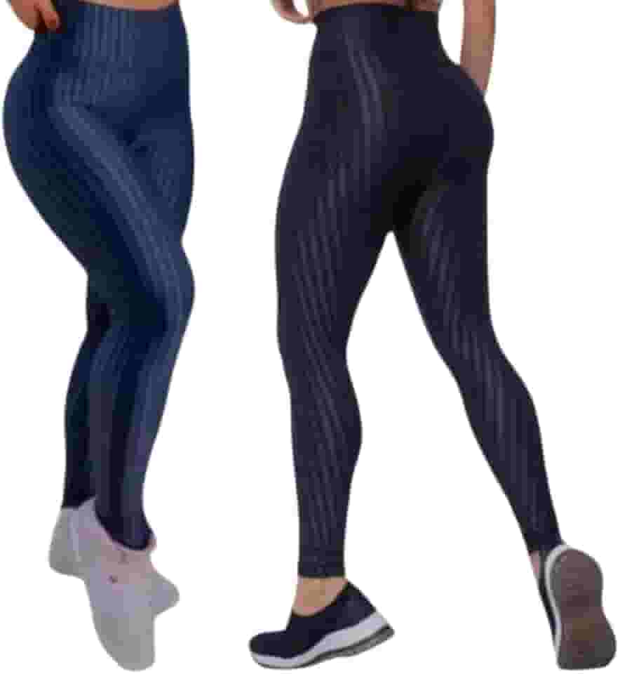 Kit 2 Legging Cirrê 3D Feminina Cintura Alta Academia | Compressão e Brilho