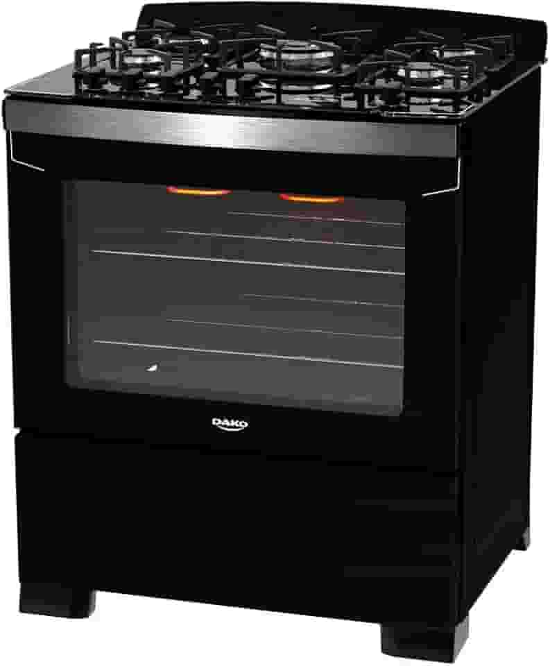Fogão 5 Bocas Preto com Frente em Vidro Preto e Timer Digital Dako Diplomata Grill Bivolt