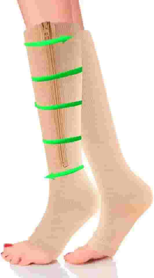 Par Meias de Compressão com Zíper para Circulação, Inchaço, Dores, Contusão
