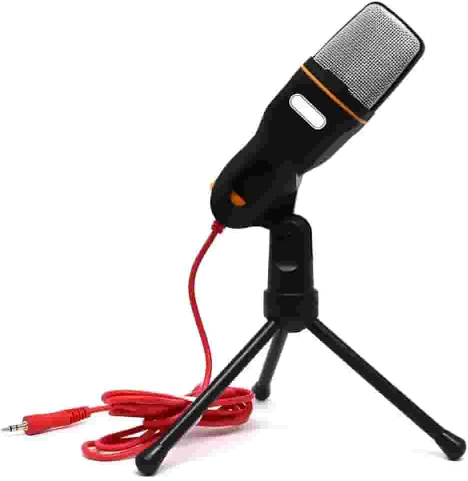 Microfone de Mesa com Tripé Ajustável, Captação, Conexão P2 3,5mm, Ideal para Gravações, Aulas Online, Chamadas e Streaming