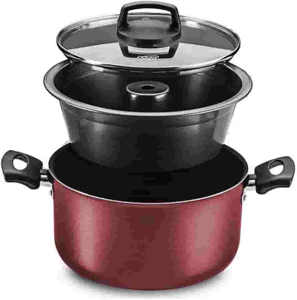 MTA - Conjunto para Banho Maria em Alumínio Antiaderente com Tampa de Vidro, Capacidade de 3,2L, nº 20, Cor Ccreja, Linha Cristal.