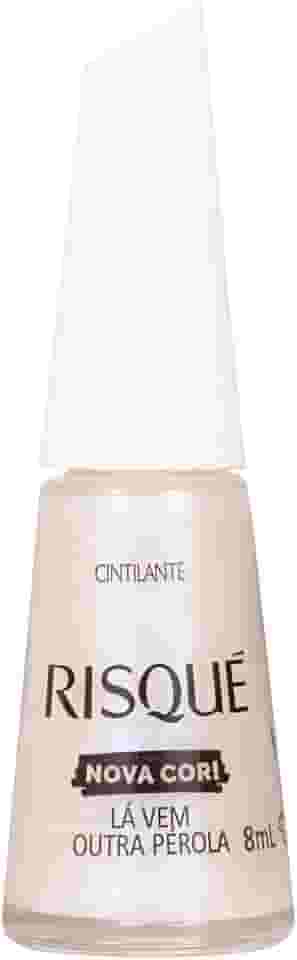 Esmalte Branco Risqué Lá vem Outra Pérola Cintilante 8ml
