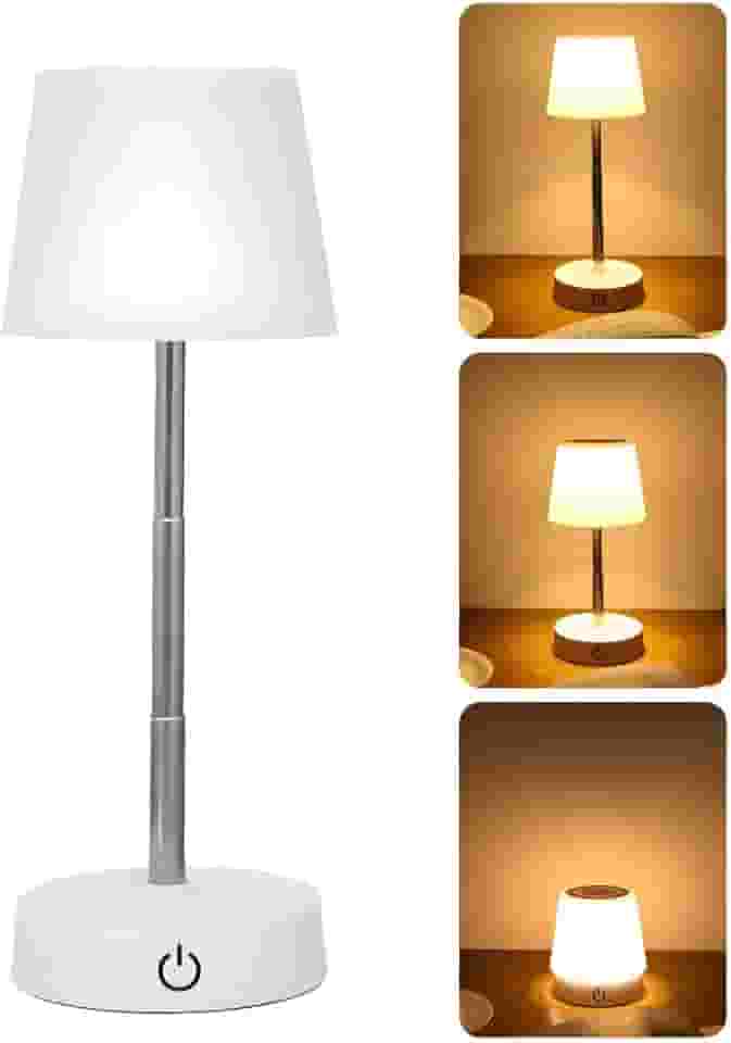 Abajur de Mesa LED Recarregável Touch Sem Fio | Luz Amarela Regulável| Luminária para Quarto, Criado-Mudo, Escritório, Leitura e Decoração Moderna