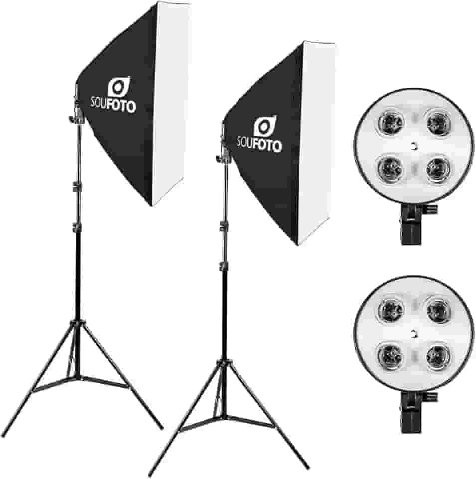 SOU FOTO Kit de Iluminação Duplo Softbox Vareta 50x70cm Quádruplo SBQ-50x70 e Tripé de Iluminação 2 metros