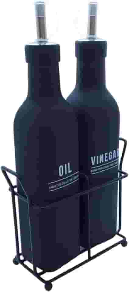 Galheteiro Preto Fosco Manhattan Óleo Vinagre Azeite 300ml 3 Peças