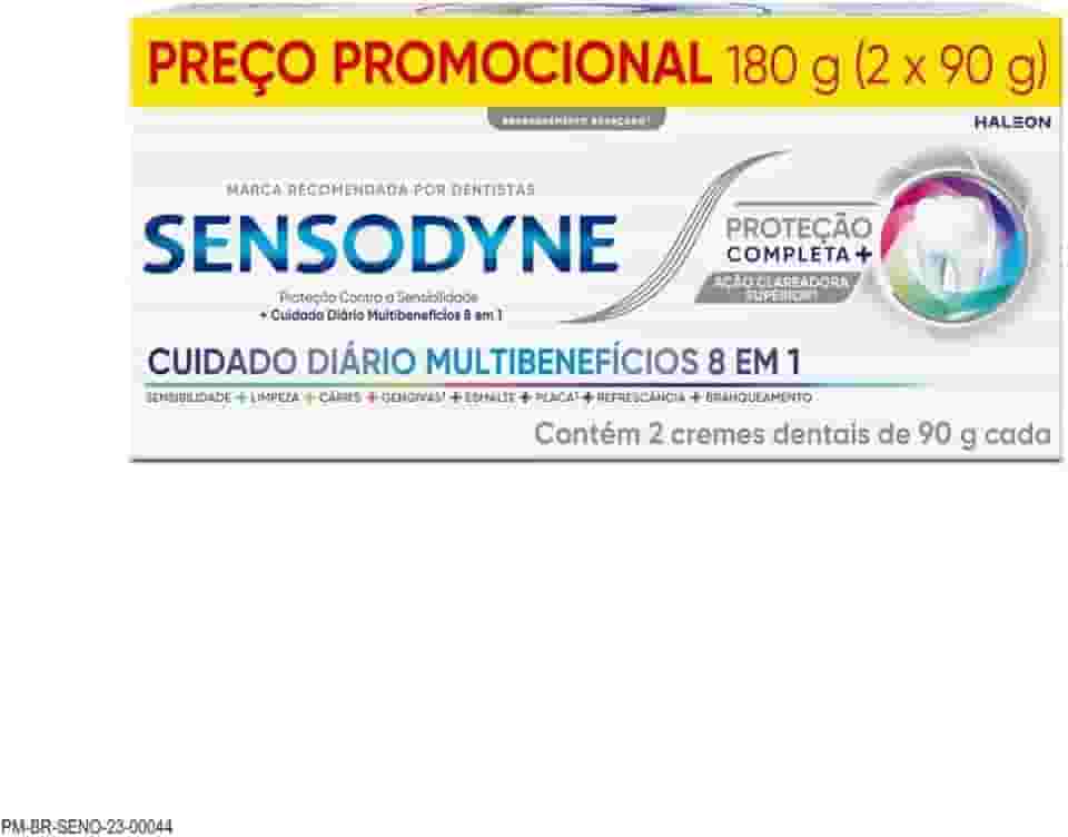 Sensodyne Creme Dental Proteção Completa com Flúor, Proteção Diária Contra a Sensibilidade e Cuidado Diário 8 em 1, Ação de Limpeza Profunda e Clareamento Dental, 2 Unidades de 90g